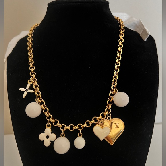 Louis Vuitton Gold and White Charm Ribbon Necklace - Picture 1 of 1
